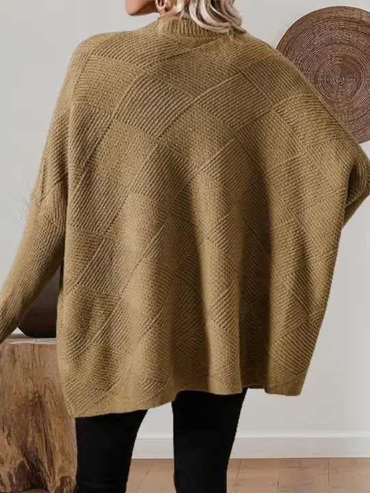 Textured Camel Checkered Knit Sweater