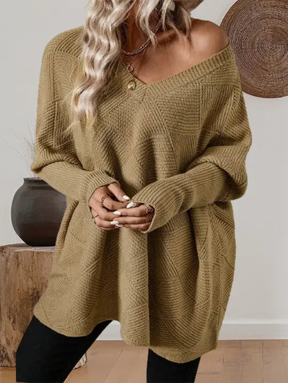 Textured Camel Checkered Knit Sweater