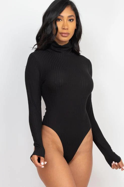 Ribbed Turtle Neck Long Sleeve Bodysuit