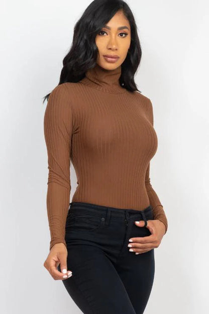 Ribbed Turtle Neck Long Sleeve Bodysuit