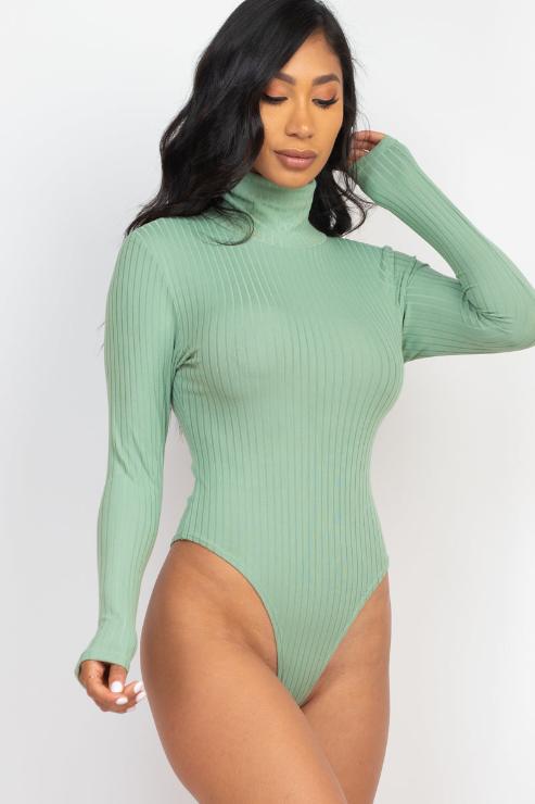 Ribbed Turtle Neck Long Sleeve Bodysuit