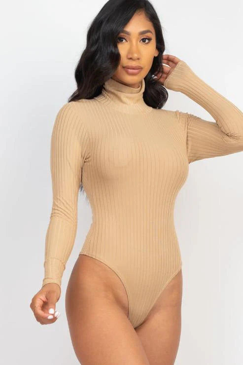 Ribbed Turtle Neck Long Sleeve Bodysuit