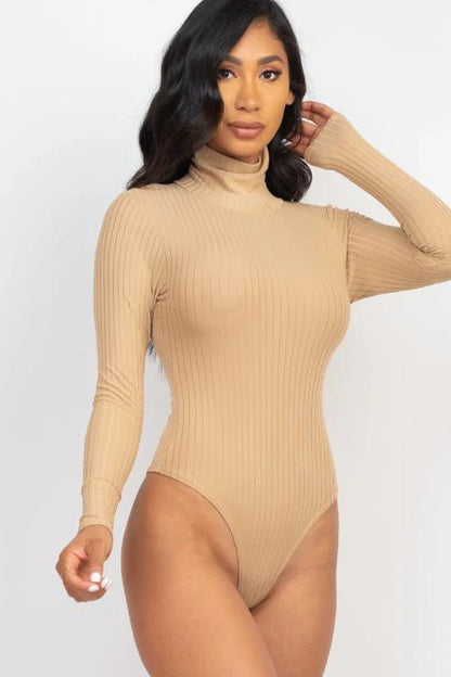 Ribbed Turtle Neck Long Sleeve Bodysuit
